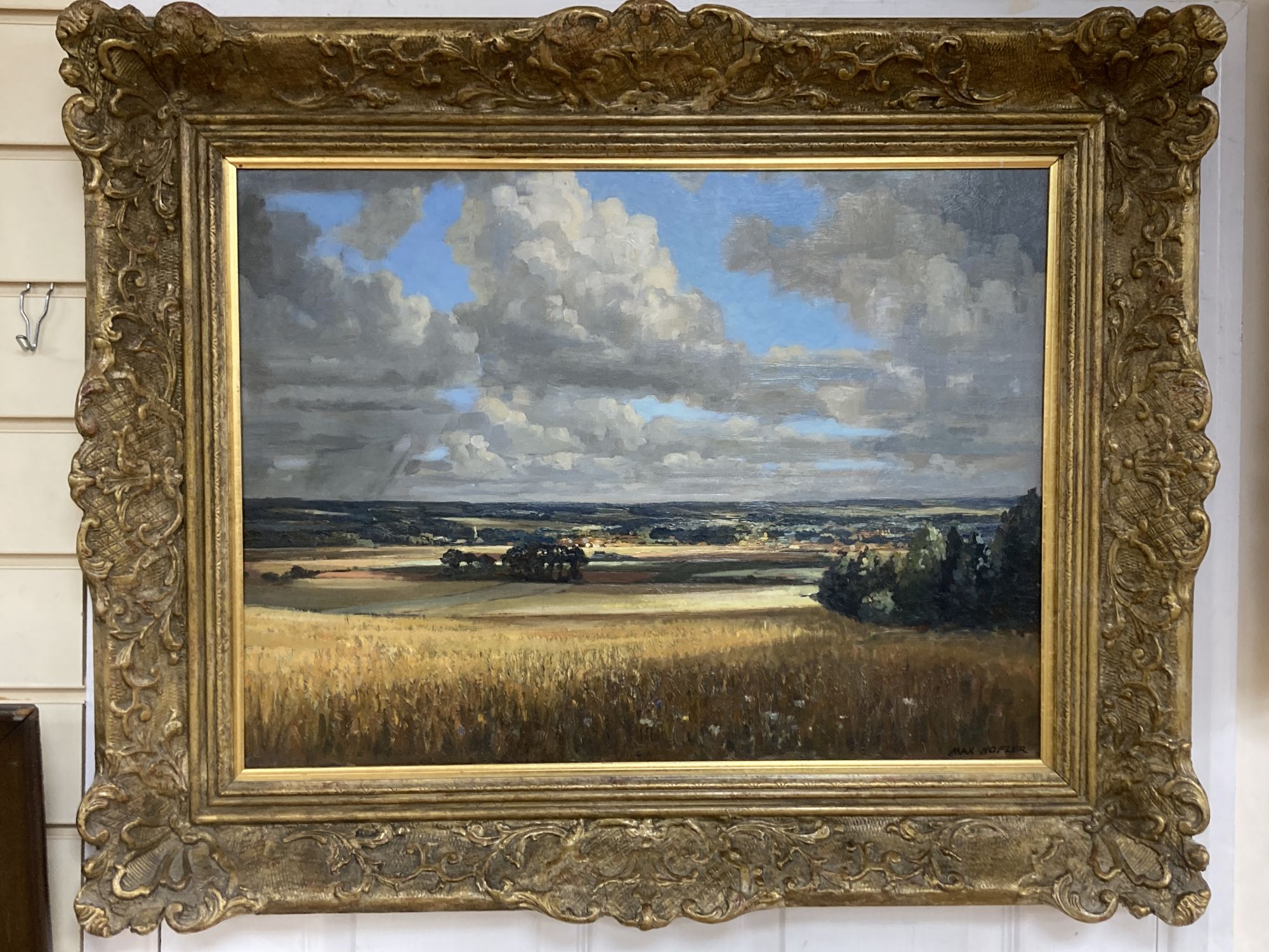 Max Hofler (1892-1963), oil on board, Sunlight and Shadow, Wallingford Berkshire, Fine Art Society label verso, 44 x 59cm